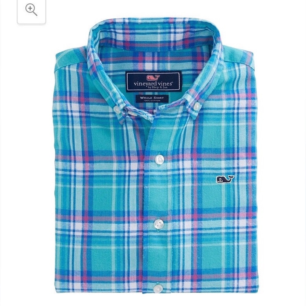 NWT Vineyard Vines Fjord Sculpin Plaid Flannel Whale Shirt ~ Size Medium(12-14)